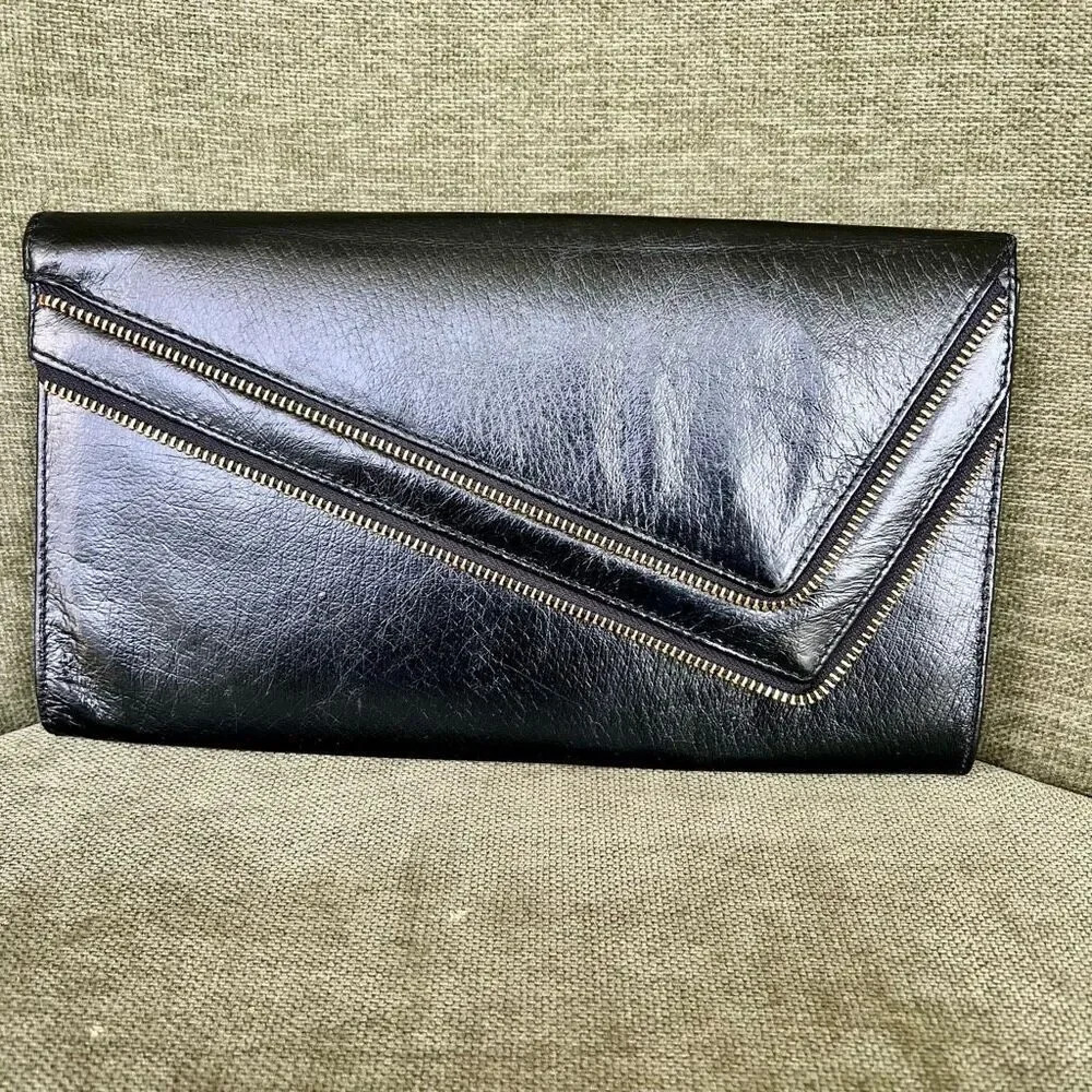 Glamnoir Womens‎ Black Purple Lining Leather Snap Closure Clutch Small